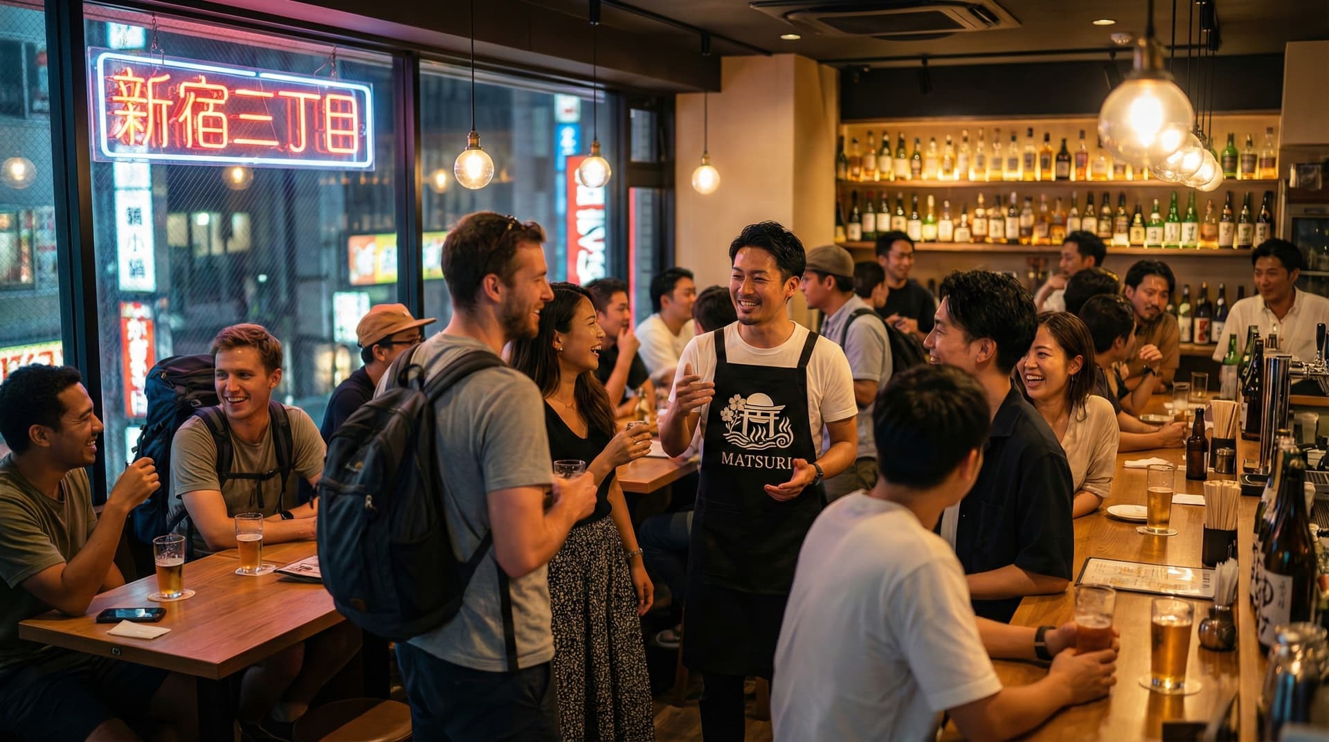 【Shinjuku Sanchome, intercambio internacional】Sin necesidad de desplazarte: charlas tranquilas y sin prisa en una fiesta pub internacional|Incluye 1 bebida y snack