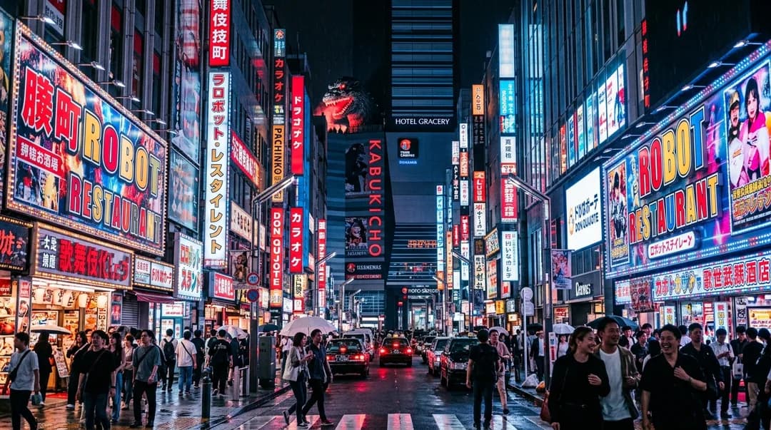 【Shinjuku・Kabukicho】From the Former Robot Restaurant Site to Kabukicho Tower — A Night Walk Through the City's Hidden Side, with Kushikatsu & Highball Toasts (Ages 20+ Only)