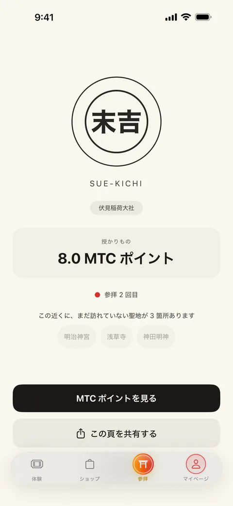 おみくじの結果「末吉」。授かりものの MTC ポイント